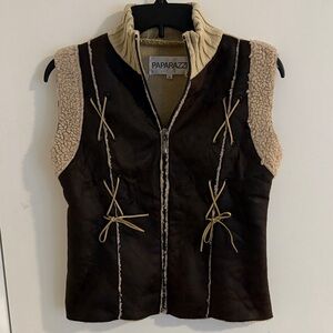Paparazzi Women's Dark Brown Vest with Cream Accents